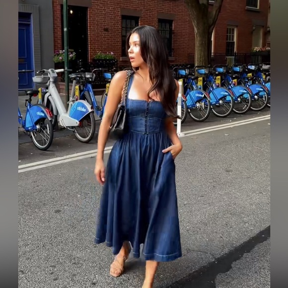 Reformation Tagliatelle Denim Midi Dress 12 - Picture 4 of 8